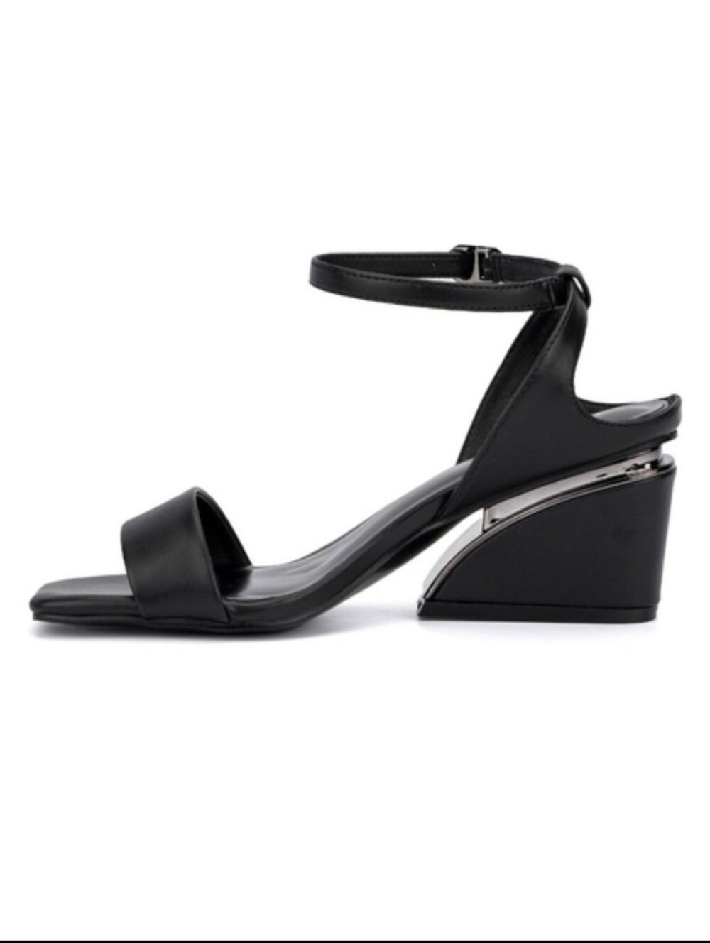 NEW! TORGEIS Black Candida Ankle-Strap Wedge Sandal Sculpted Heel Gold Accent 8.